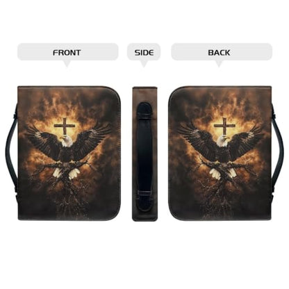 Leather Bible Case Cross Eagle Print Bible Cover with Handle and Zippered Bible Covers for Bible Study Christian Gift - color: Cross Eagle, size: 2X-Large