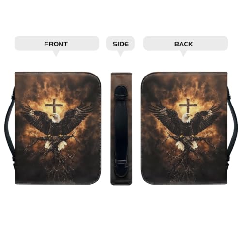 Leather Bible Case Cross Eagle Print Bible Cover with Handle and Zippered Bible Covers for Bible Study Christian Gift - color: Cross Eagle, size: 2X-Large
