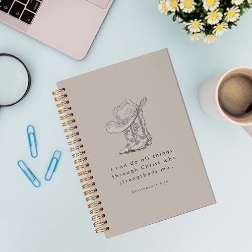 VNWEK Western Cowboy Christian Spiral Notebook Journal 5.5 x 8.3 Inch, Western Christian Gifts for Women, Philippians 4:13 Bible Verse Religious Lined Hardcover Spiral Notebook - color: Western Cowboy Christian