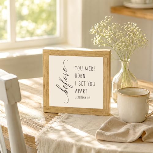 Home Wood Decor, Before You Were Born I Set You Apart Jeremiah 1:5, Minimalist Christian Wooden Sign, Office Shelf Accent, Housewarming Gift, Holiday Gift, 5.9 x 5.9 in - color: Religion Sign 07
