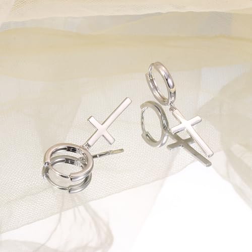 MILACOLATO 925 Sterling Silver Dangle Earrings for Women Hypoallergenic - color: silver-cross
