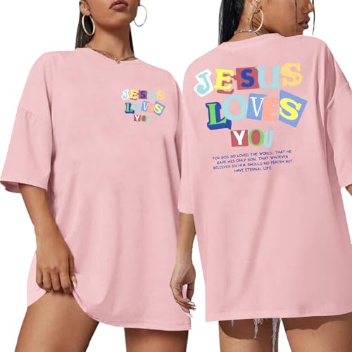 Christian Faith Shirts for Women Jesus Shirt YHWH Inspirational Bible Verse T-Shirt Religious Oversized Graphic Tee - color: Pink-1, size: Large