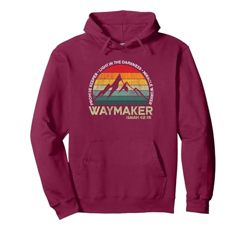 Vintage Waymaker Promise Keeper Miracle Worker Christian Pullover Hoodie - color: Burgundy, size: X-Large