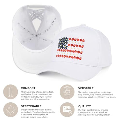 C.C Women's Criss-Cross Ponytail Trucker Hat - Snapback, One Size - color: Floral Flag-red