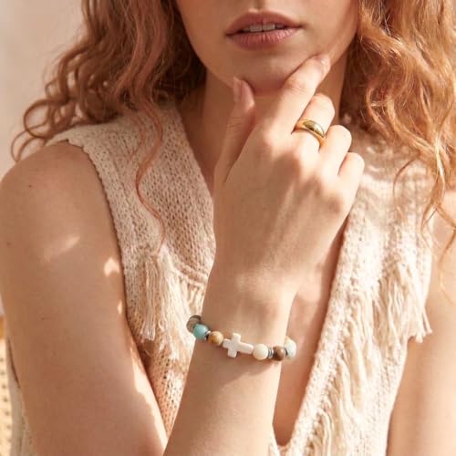 Cross Birthstone Gemstone Beaded Stretch Protection Bracelet for Man Woman, Handmade Healing Stone Chakra Beads Elastic Bracelets Accessories Fashion Jewelry Gift. - color: Natural Stone