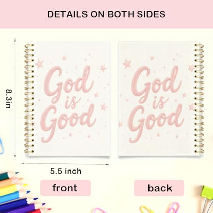 Pink Coquette Christian Spiral Notebook 5.5x8.3 Inch, God Is Good Lined Journal for School Work, Cute Religious Gifts for Women Teen Girls - color: God