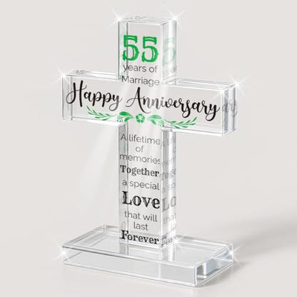 PVOPVO 55th Wedding Anniversary Religious Cross Gifts for Him Her 55 Year Anniversary Romantic Gift for Women Men Couple 55 Years of Marriage Gifts for Couple - color: 55th Anniversary