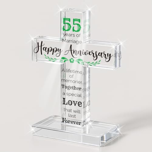 PVOPVO 55th Wedding Anniversary Religious Cross Gifts for Him Her 55 Year Anniversary Romantic Gift for Women Men Couple 55 Years of Marriage Gifts for Couple - color: 55th Anniversary