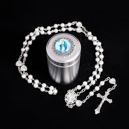 6mm Rosary Beads with Rosary Box, Black Glass Saint Benedict Necklace, Anglican Prayer Beads Catholic Gifts - color: Rosary-6-4