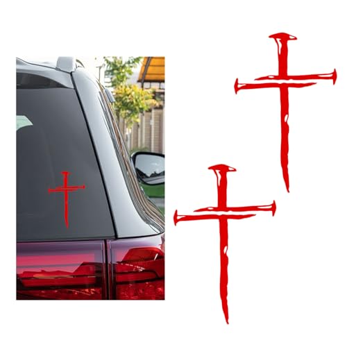 DXNQ 2PCS Car Cross of Nails Sticker, Bumper Christian Sign Cross with Nails Decal, Removable Waterproof Sticker for Car Truck Window Motorcycle Helmet Laptop, Car Accessories (Red) - color: Red, 2pcs
