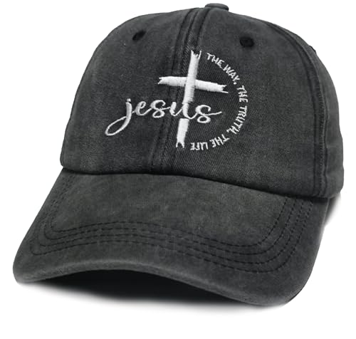 Christian hat Snapback,Jesus Cross Washed Faith Baseball Cap Gift - color: Black