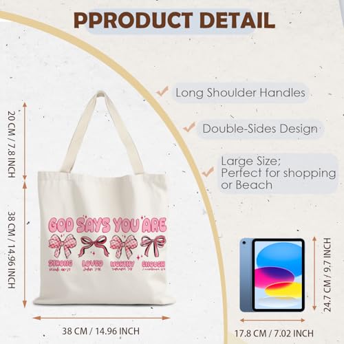 God Says You are Christian Canvas Tote Bags for Women, Inspirational Christian Gifts for Women - color: Bow God Says You Are