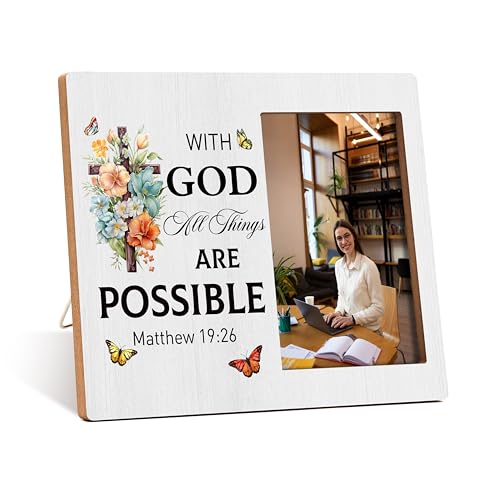 Christian Gift Photo Frame, With God All Things Are Possible Picture Frame Decor, Bible Verse Desk Shelf Tabletop Photo Frame Decor,Gifts For Friend Family Coworker-A12 - color: All Things Are Possible