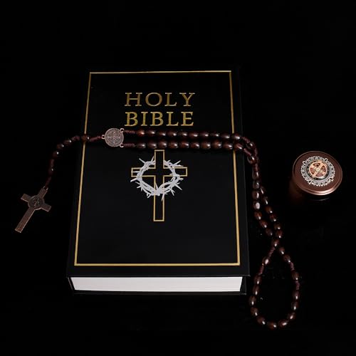 6mm Rosary Beads with Rosary Box, Black Glass Saint Benedict Necklace, Anglican Prayer Beads Catholic Gifts - color: Rosary-6-8