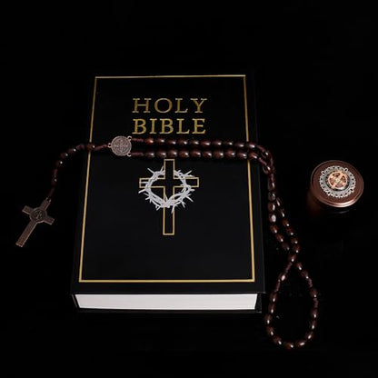 6mm Rosary Beads with Rosary Box, Black Glass Saint Benedict Necklace, Anglican Prayer Beads Catholic Gifts - color: Rosary-6-8