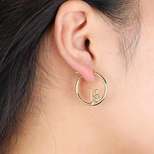 Angel Devil Mismatched Hoop Earrings for Women - 14K Gold Plated Cherub Hoop Earrings, Hypoallergenic 925 Sterling Silver Posts Cute Edgy Jewelry Gifts