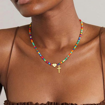 18K Gold Plated Colorful Initial Necklaces for Girls Women Kids - color: GOLD-R