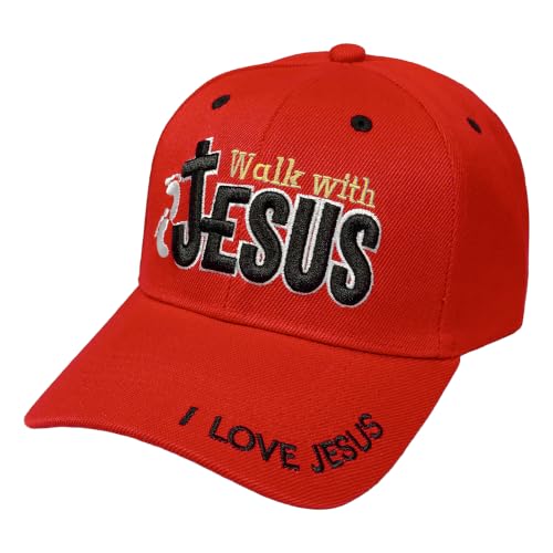 Black Duck Brand Embroidered Walk with Jesus Adjustable Baseball Cap - Multiple Colors Available - color: Red