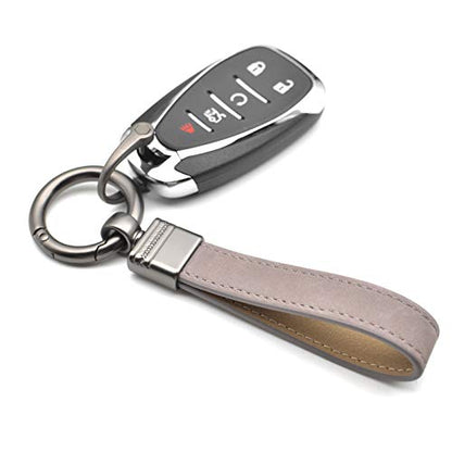 Car Fob Key Chain Genuine Leather Keychains Holder for Men and Women, 360 Degree Rotatable, with Anti-lost D-Ring, Circle Carabiner and Key Rings, Gray Grey - color: Gray