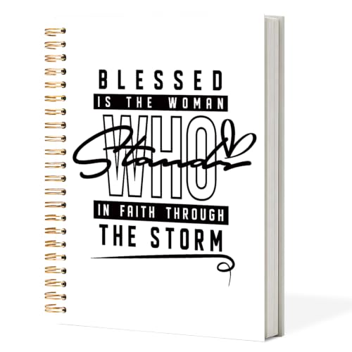 Bible Notebook for Women, Christian Journal,Blessed Is The Woman Who In Faith Through The Storm Inspirational Christian Church Hardcover Spiral Notebook Office Supplies Gifts,5.5x8.3 Inch - color: white-Blessed Is The Woman Who In Faith Through The Storm