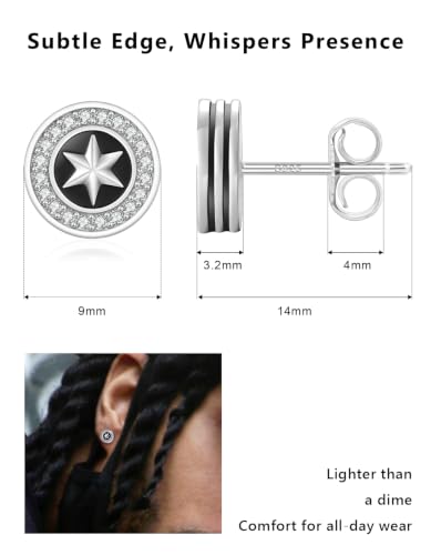 KRKC&CO Earrings for Men, Sterling Silver Earrings Studs, Hypoallergenic - color: Black G