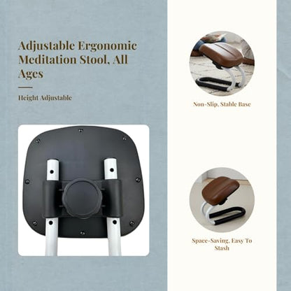 Menolana Ergonomic Folding Meditation Bench with Padded Seat, Wooden Kneeling Stool for Prayer and Stretching, Non-Slip Design for Home and Studio - color: Brown B