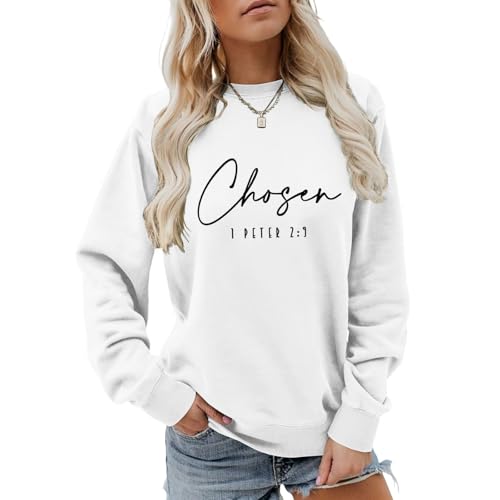 Chosen 1 Peter 2:9 Sweatshirt Christian Sweatshirt Bible Verse Shirt Faith Shirt Women Casual Crewneck Pullover Tops - color: 14, size: Small
