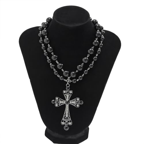 Pearl Cross Necklace Big Cross Pendants Necklaces for Women Chunky Pearl Necklace Gothic Cross Necklace Punk Vintage Cross Jewelry Women - style: Silver 03