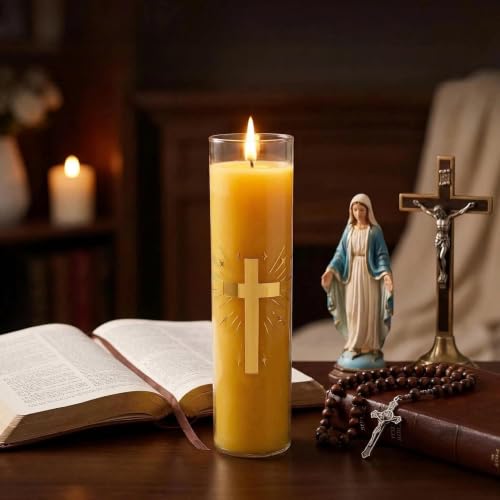Beeswax Candles, 128-Hour Glass Jar Pillar, Unscented Yellow - color: Yellow