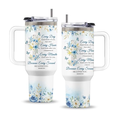 Christ 40oz Tumbler, with Handle & Straw, Stainless Steel Cup - color: Christ