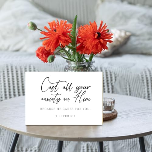 Christian Desk Decor - Cast All Your Anxiety On Him 1 Peter 5 : 7, Wood Sign Bible Verses Wall Decor, Religious Inspirational Gifts For Women Men Prayer, Christian Decor For Home Office Living Room - style: 1 Peter 5 : 7