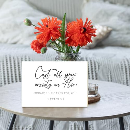 Christian Desk Decor - Cast All Your Anxiety On Him 1 Peter 5 : 7, Wood Sign Bible Verses Wall Decor, Religious Inspirational Gifts For Women Men Prayer, Christian Decor For Home Office Living Room - style: 1 Peter 5 : 7