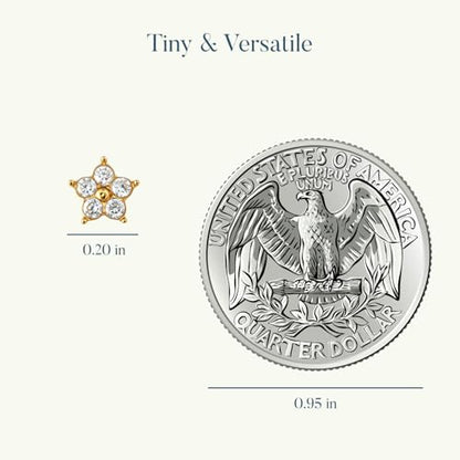 Small Moissanite Stud Earrings for Women, Stainless Steel Screw-Back Plated in 18K Yellow Gold D VSS 1, Jewelry Gifts, 2 x 3mm stones and 0.1-0.72ct/pair - color: Gold Flower