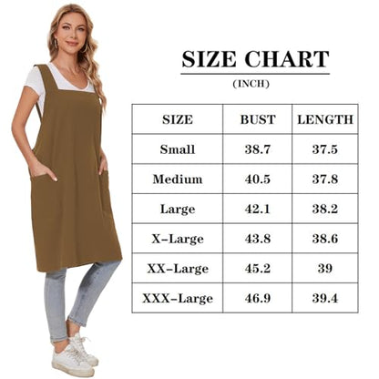 Linen Cotton Aprons for Women Smock Cross-Back Apron with Pockets - color: 07-brown, size: X-Large