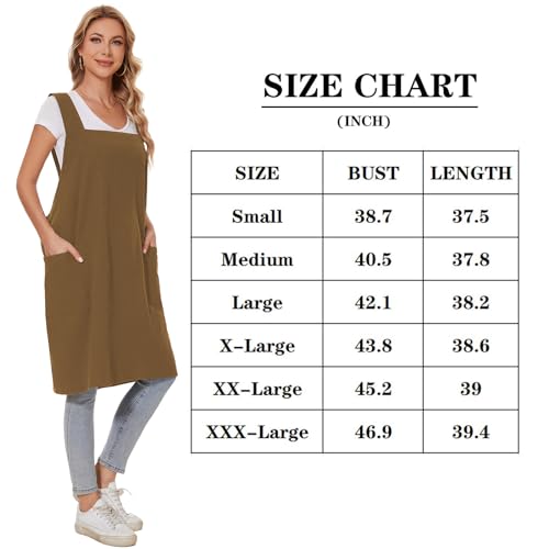 Linen Cotton Aprons for Women Smock Cross-Back Apron with Pockets - color: 07-brown, size: 3X-Large