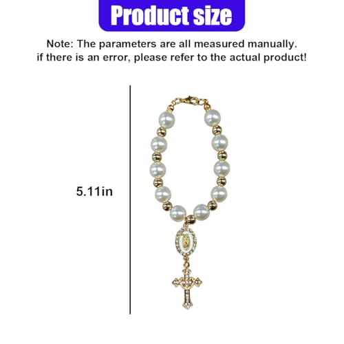 Rosary Car Steering Wheel Rosary Charm, Alloy Cross Religious Rear View Mirror Charm, Personalized Car Mirror Hanging Accessories for Most Cars (White) - size: White