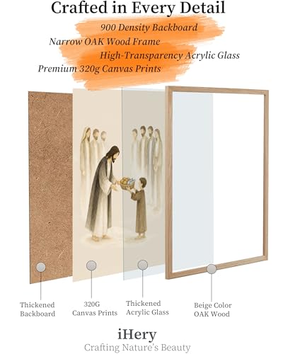 iHery 16x20in Jesus Feeds the 5000 Framed Christian Wall Art - color: OAK Framed Feeds, size: 20"L x 16"W