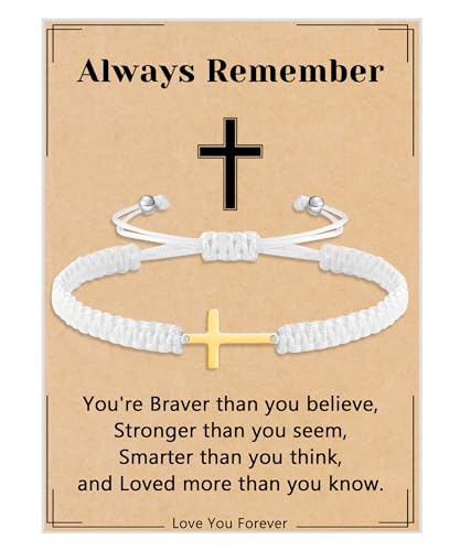 Initial Bracelets for Women Teen Girls Handmade Rope Braided Bracelet for Men Jewelry Birthday Graduation Mother's Day Gifts for Mom Wife Girlfriend Her Friends - style: 9 white-gold cross