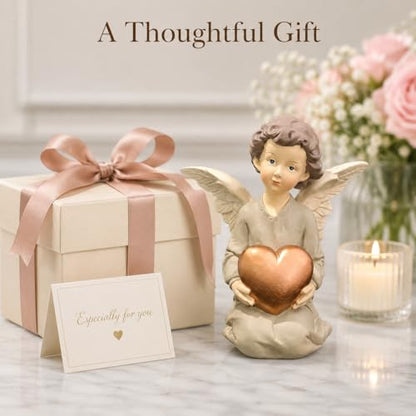 Guardian Angel Figurine Holding Gold Heart - size: 5.12"H