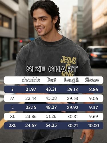Jesus is King Shirt Christian Shirts for Men Oversized Religious Top - color: Darkgrey4a, size: Large