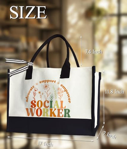Aesthetic Canvas Tote Bag for Women Girls, Large Tote Bag for Friends Colleagues Leader Manager, 17 x 11.8 x 7 inches - color: Champagne