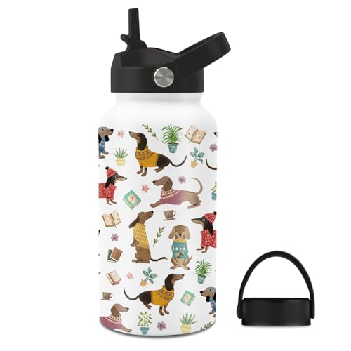 Gifts for Dog Lover, 25oz Dogs Water Bottle with 2 Lid & Straw - Puppy Insulated Water Bottles, BPA-free Leakproof Stainless Steel Sports Waters Bottle for School Travel, Gift Cup for Dogs Mom Dad - color: Dog