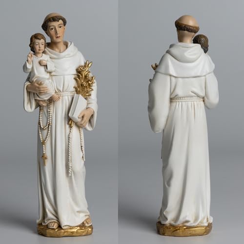 BC Catholic St. Anthony Statue, 6" H Blessed Saint Figure - color: Gold&white St. Anthony