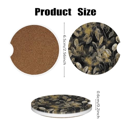 Ceramic Car Cup Coasters 2PCS - Golden Powder Leaves - color: Golden Powder Leaves