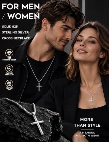 MILACOLATO Solid 925 Sterling Silver Cross Necklace for Men Women 16-24 in - color: Sterling Silver Wheat Chain, size: 18 in=46 cm