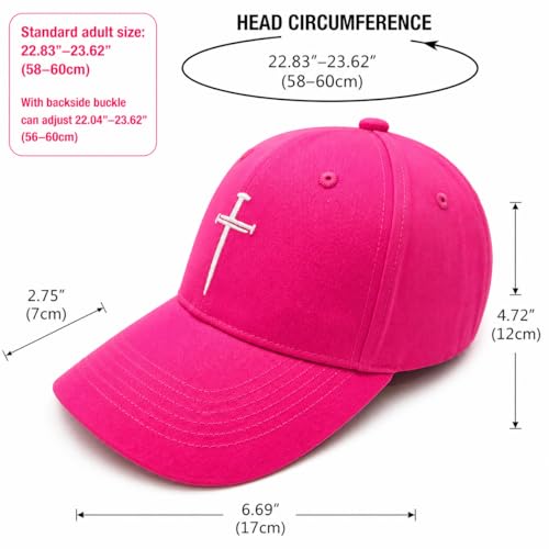 Three Nails Cross Christian Hats, Embroidered Baseball Caps for Adults - color: Hot Pink