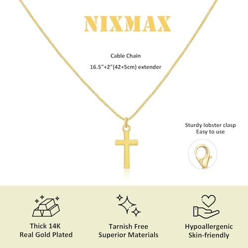 NIXMAX Small Cross Necklace for Women, 14K Gold Silver Plated Pendant - color: Gold-Simple Small Cross