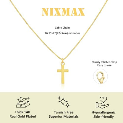 NIXMAX Small Cross Necklace for Women, 14K Gold Silver Plated Pendant - color: Gold-Simple Small Cross