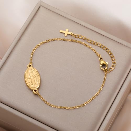 VASSAGO Virgin Mary Bracelet for Women Men Double-Sided Virgen de Guadalupe Rosary Bracelet Medal Handmade Braided Rope Catholic Christian Religious Jewelry Gift - color: Gold 12