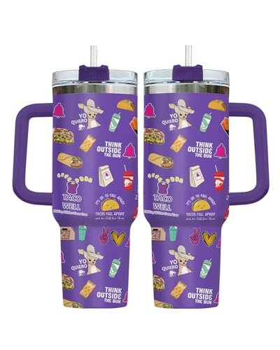 Funny Taco Tumbler 40oz with Handle and Straw, Taco gifts - color: Taco Purple